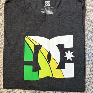 DC Logo Tee in Charcoal with Lime and White